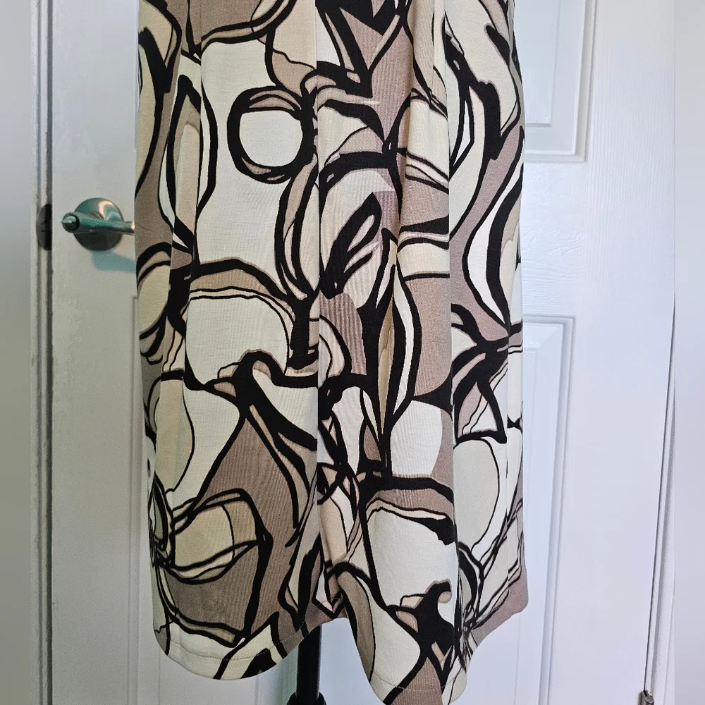 Dana Buchman Black and Cream Abstract Midi Dress Women's Size 12